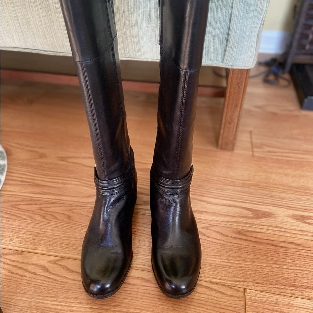 Bandolino Black Leather Knee High Riding‎ Boots Buckle Zip Equestrian